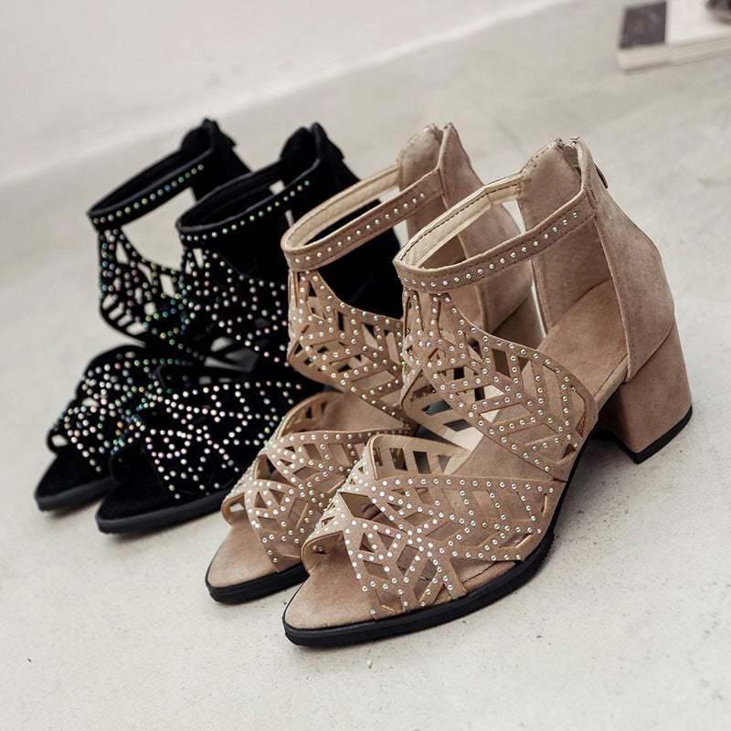 New Style Sandals Women's Large Size Back Zipper Thick Heel