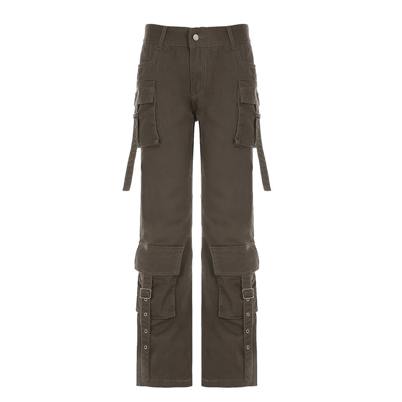 New American Style High Street Fashionable Multi-pocket Denim Trousers