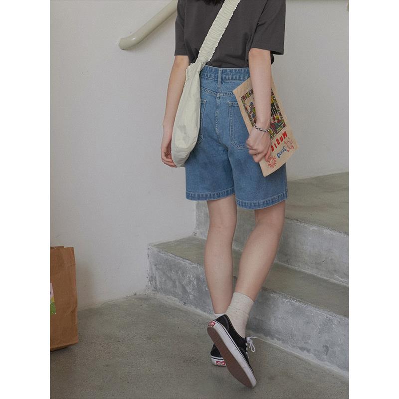 Button Denim Shorts Women Loose Five-point Pants