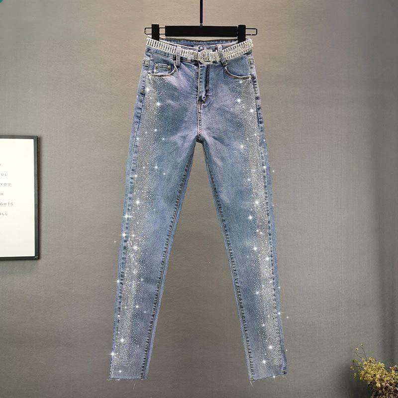Mode Stræktynde Jeans Med Hotte Rhinestones