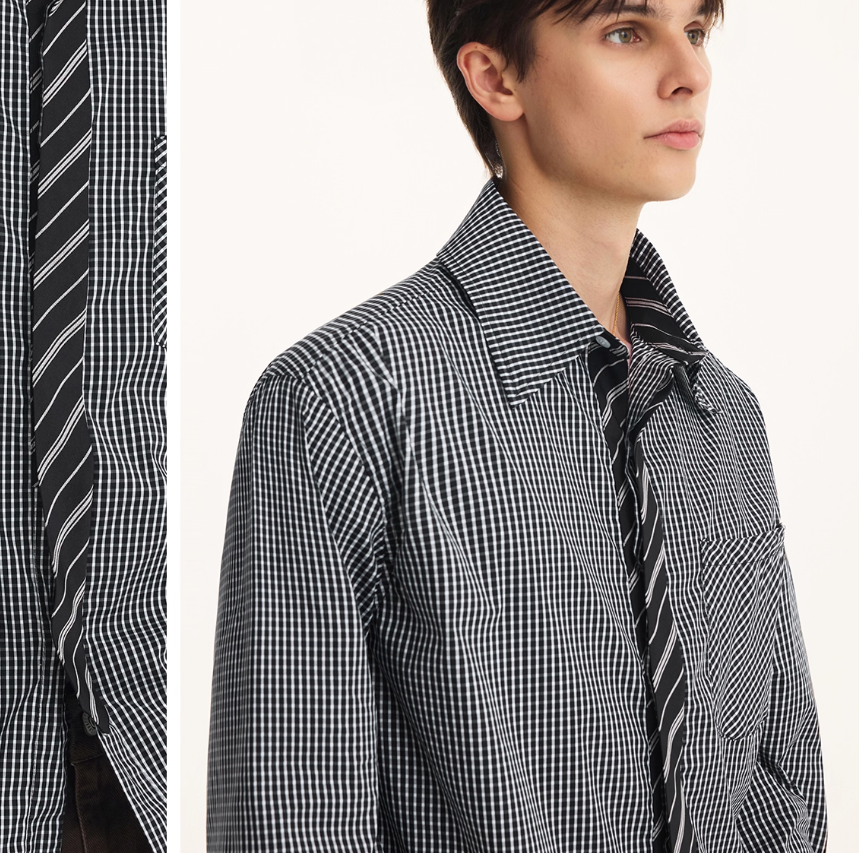 Fake Two-piece Tie High Quality Long Sleeve Shirt Men's Autumn