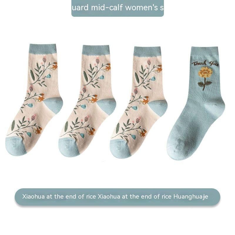 Women's Versatile Leisure Pure Cotton Mid-calf Length Socks Sweat Absorbing And Deodorant