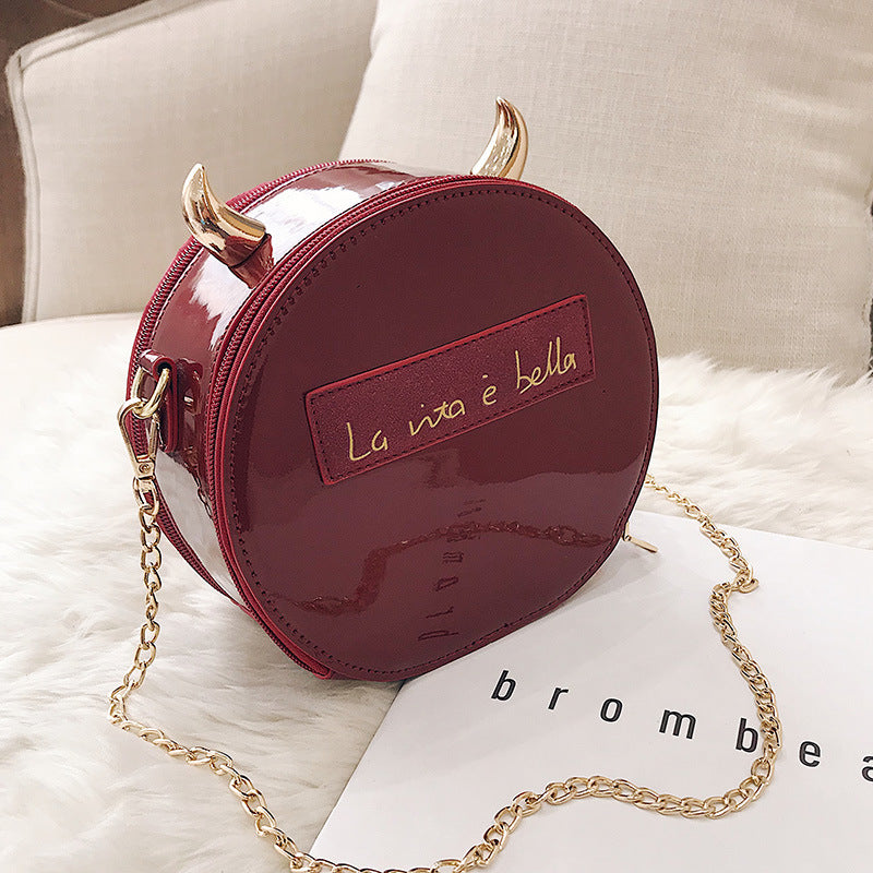 Personalized Corner Patent Leather Shoulder Bag Little Devil Bag Chain Crossbody Bag