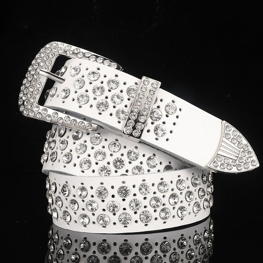 Water Diamond Women's Belt White Leather