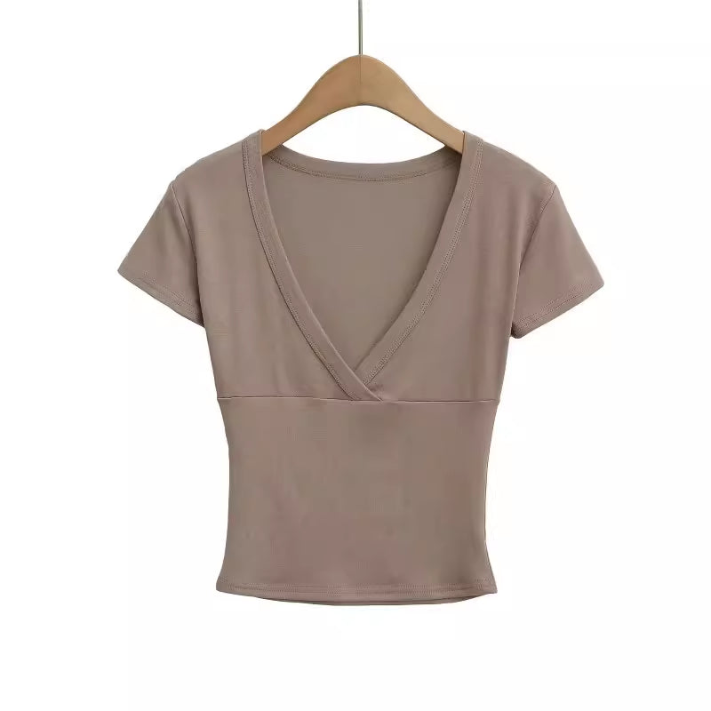 Pure Seduction Low-Cut V-Neck Short High-Waisted Slimming Short-Sleeve T-Shirt