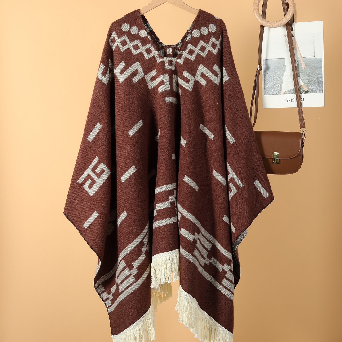 Western Denim Style Men's And Women's Shawl Tassel Pullover Keep Warm Outdoor Large Cloak