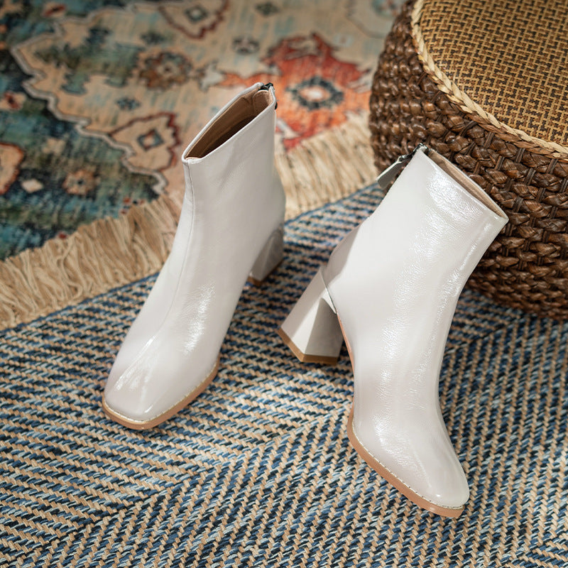 Simple Thick-heeled Boots With Velvet In The Tube
