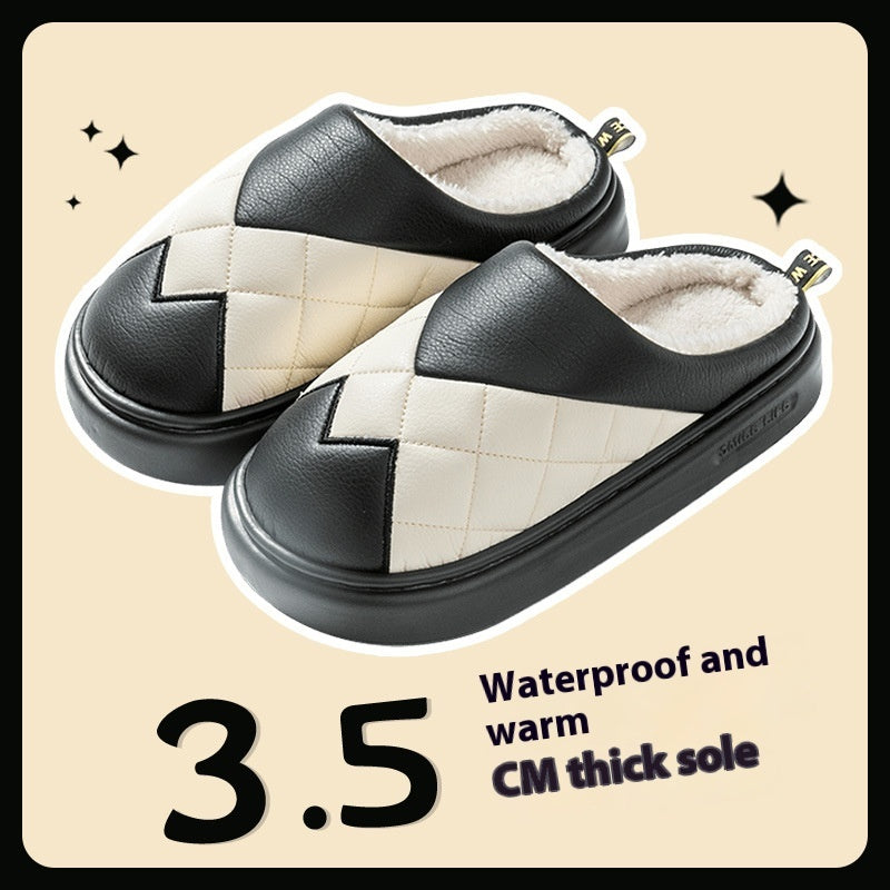 PU Cotton Slippers Women's Autumn And Winter Waterproof