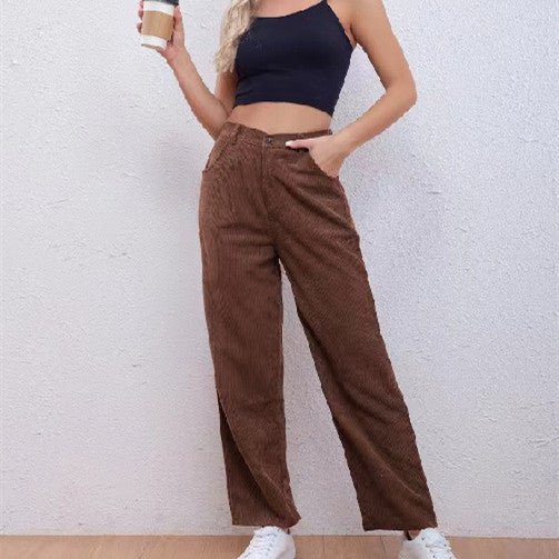 Women's Fashion Leisure Corduroy Stretch Waist Pants