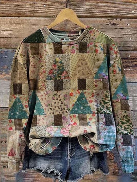 Halsudskæring, juleprint, sweatshirt til damer