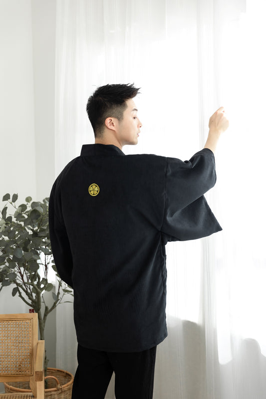 Men's Haori, Japanese Kimono Jacket, Samurai Style Embroidered Coat, Double-layer Lace Up Outerwear, Unique Japanese Novelty Clothing, Halloween Costume.