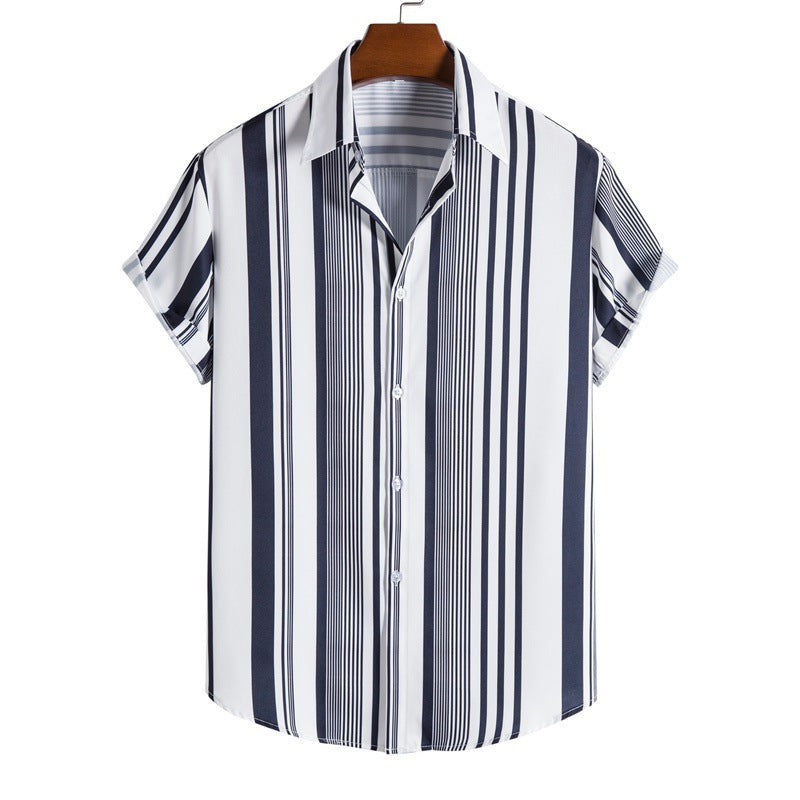 Men's Striped Fashionable Loose Short-Sleeve Shirt