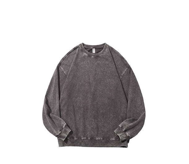 Sweater i vasket bomuld med rund hals og lange ærmer