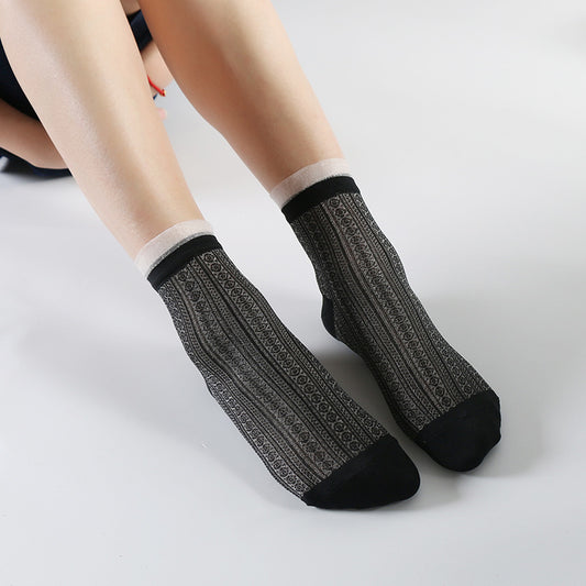 Women's Socks With Glass Silk Lace Hollow Mesh In Tube