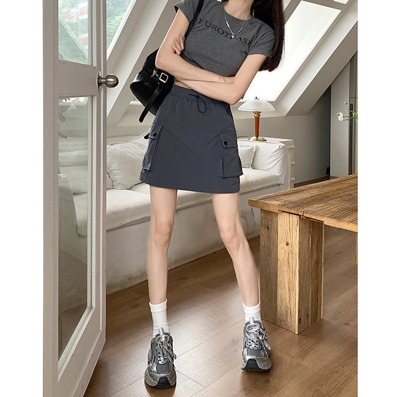 Women's Adjustable-Waist Drawstring Cargo Skirt