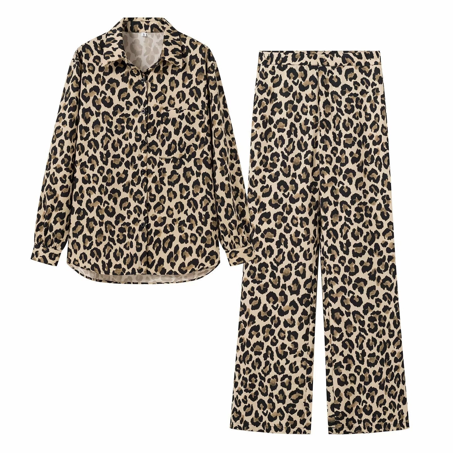 Women's Fashion Leopard Print Shirt Straight Pants Suit