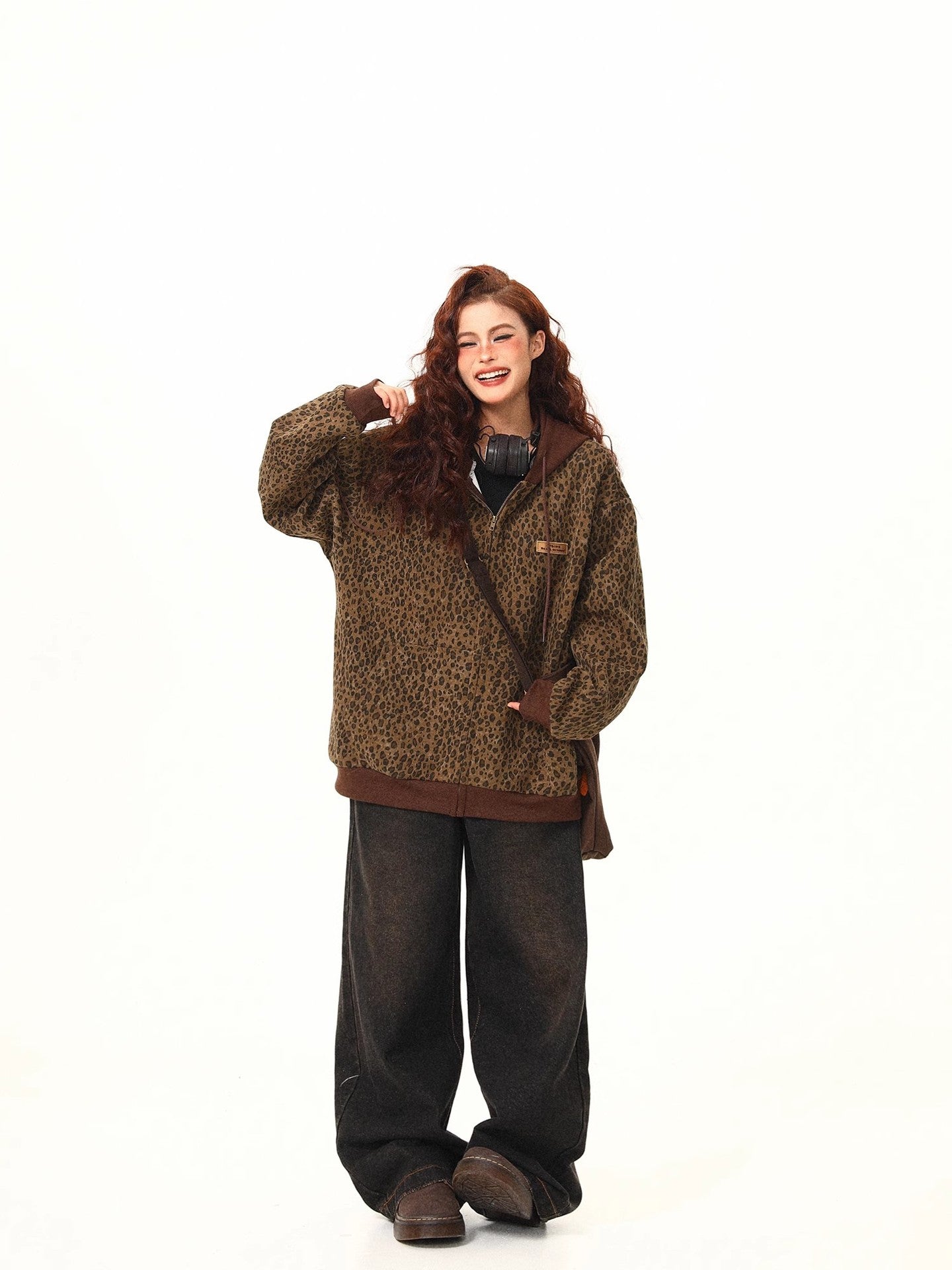 Retro Hooded Zipper Leopard Print Men's And Women's Jacket