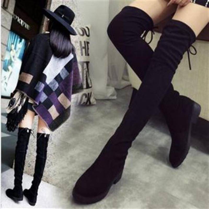 Leg Stretch Women's Boots Flat-bottomed High-top Large Size