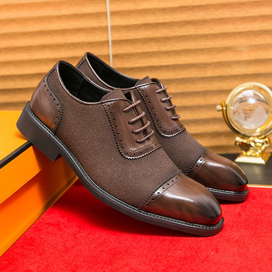Men's Thick-soled Raised Round Toe Lace-up Business Leather Shoes