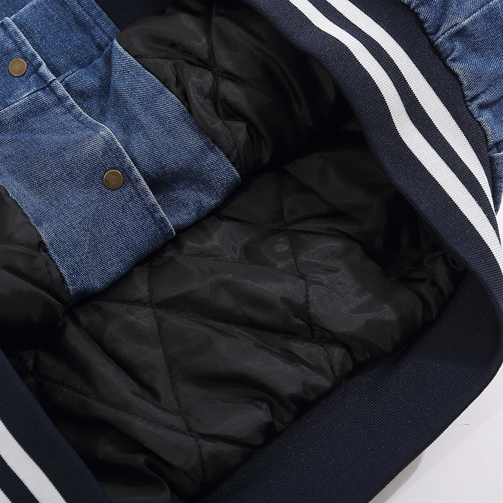 Color Stitching Thickened Quilted Baseball Uniform Denim