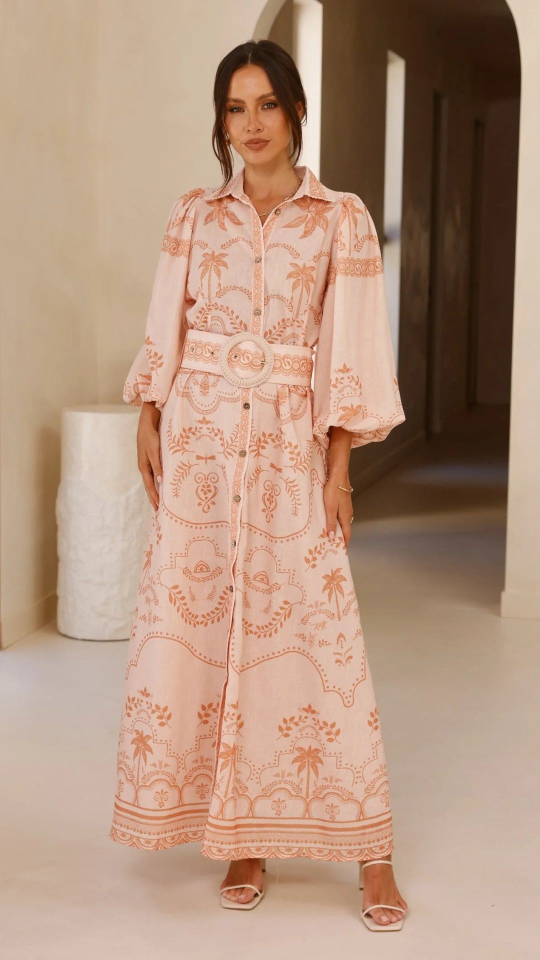 Loose Casual Linen Dress With Puff Sleeves