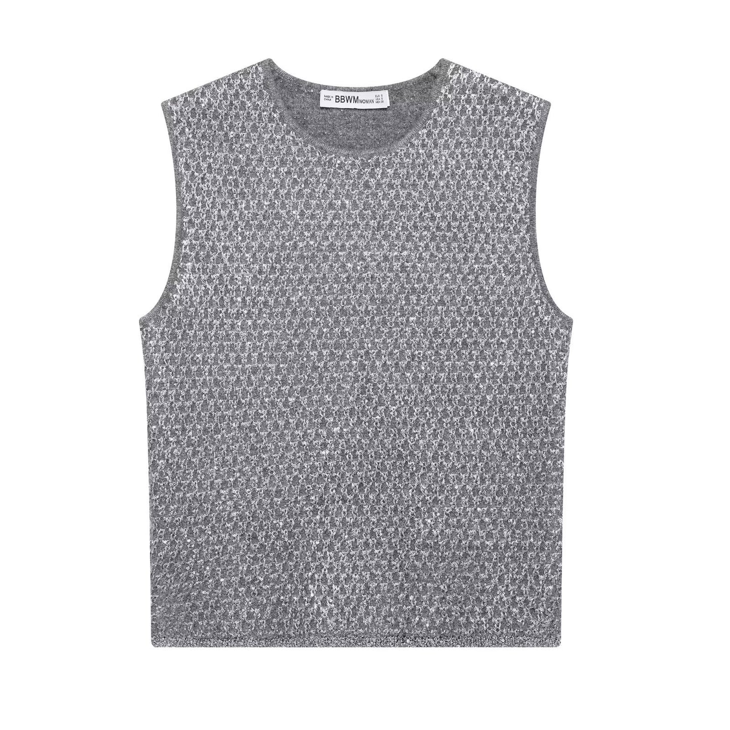 European And American Women's Beads Decoration Metallic Yarn Knitted Top