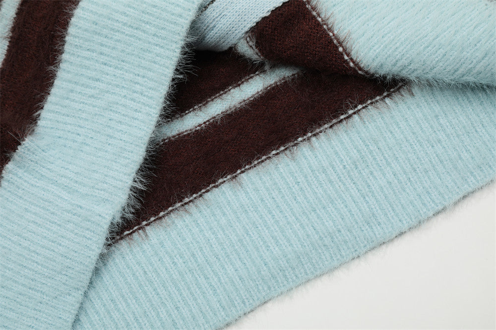 Europæisk og Amerikansk Street Trendy Stribet Strikket Cardigan Sweater