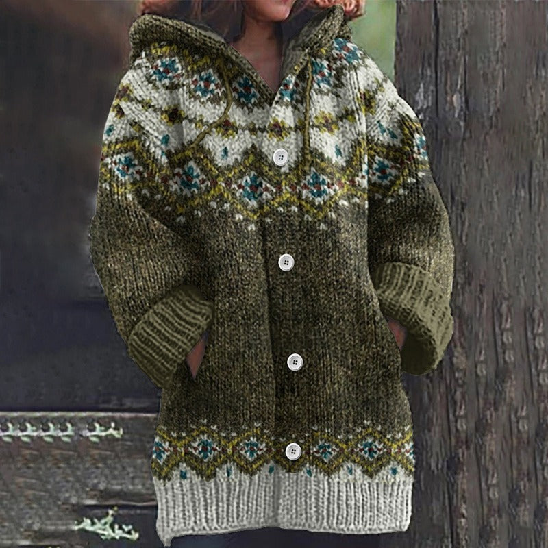 Retro Ethnic Print Women's Casual Cloak Coat
