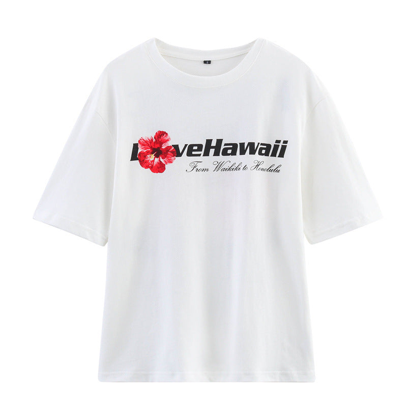 European And American Style Women's Fashion Casual Round Neck Short Sleeves All-match Printed T-shirt