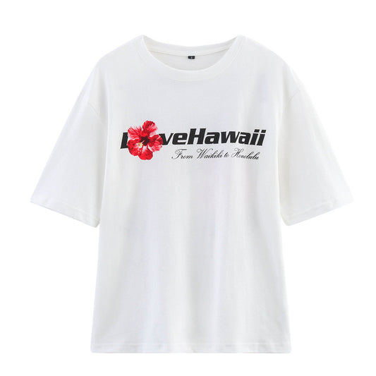 European And American Style Women's Fashion Casual Round Neck Short Sleeves All-match Printed T-shirt