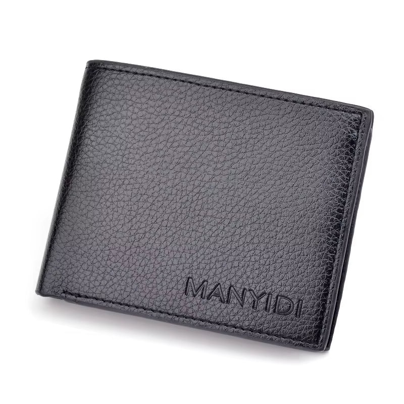 New Wallet Short Men'S Thin Wallet Horizontal Business Casual Lychee Pattern Retro Soft Leather Wallet