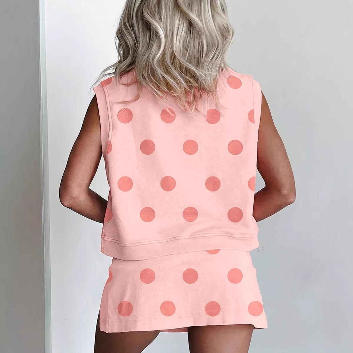 Womens Polka-Dot Printed Two-Piece Skirt Set