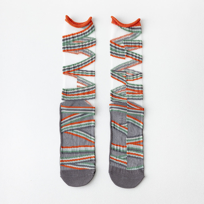 Womens Glass-knit Asymmetrical Ruffle Ankle Socks