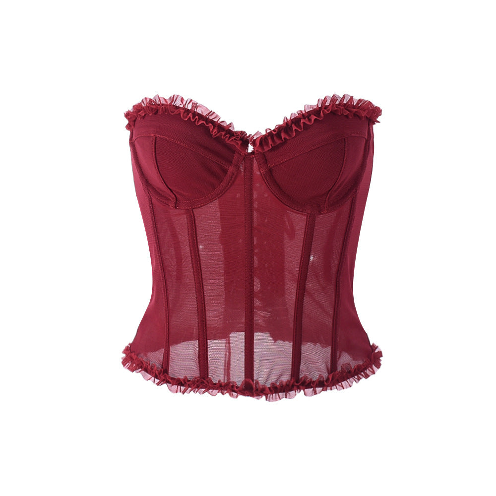 Sexy Sheer Bustier With Backless Design And Corset Boning