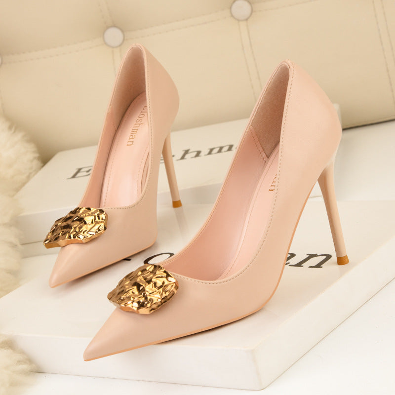 Women's Fashion Shallow Mouth Metal Buckle Party High Heels