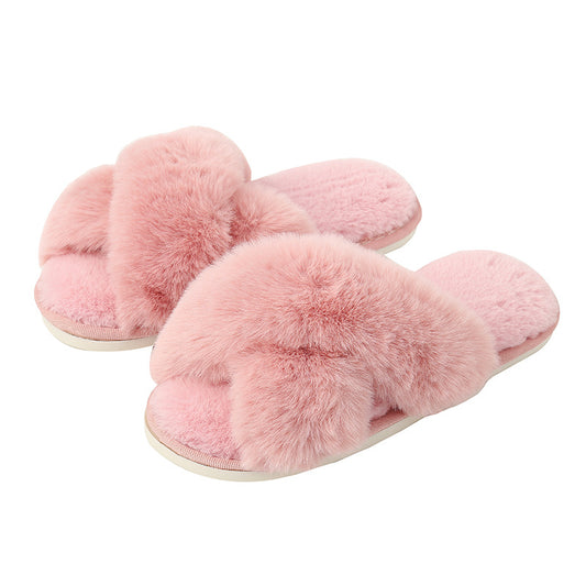 Slippers Winter Plush Cross Belt Drag Cotton