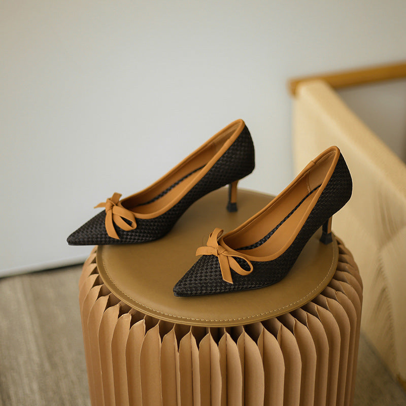High Heels Leather Shoes Women's New Single Shoes Pointed Toe