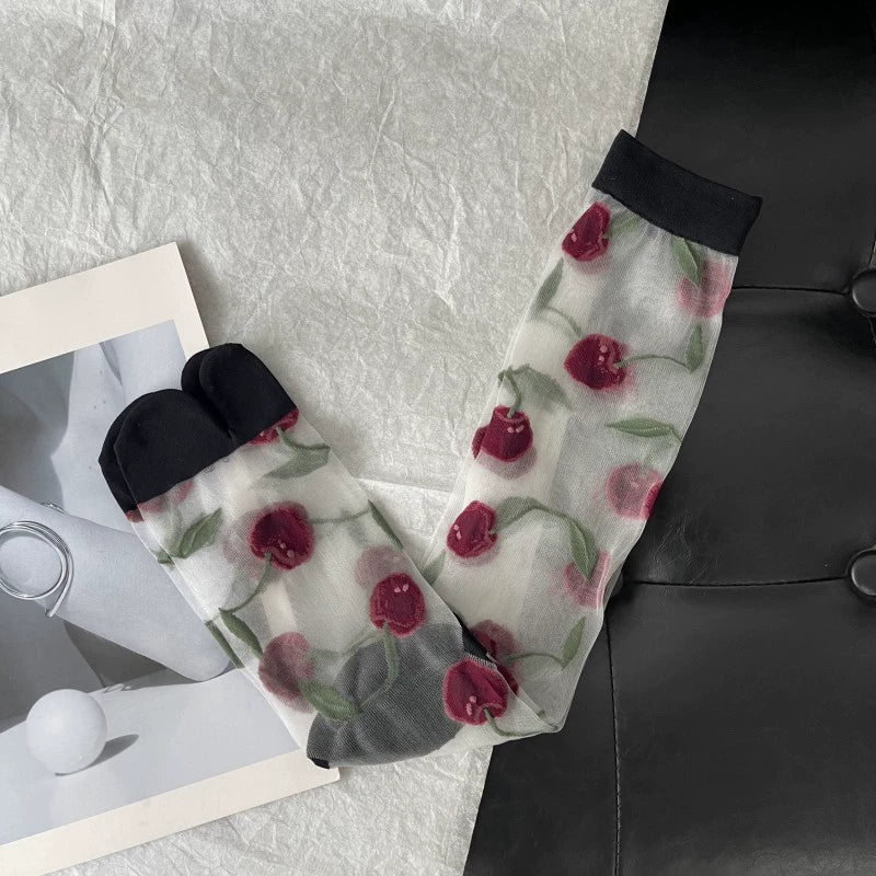 Cherry Jacquard Summer Cute Wild Thin Socks Stockings