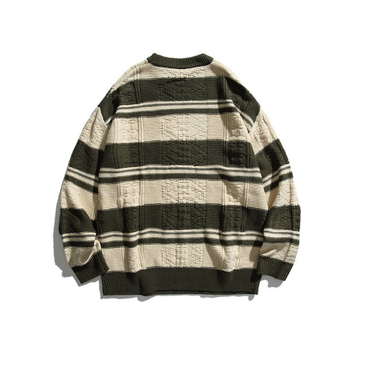 Mixed Color Stripe Pullover Sweater Japanese Style