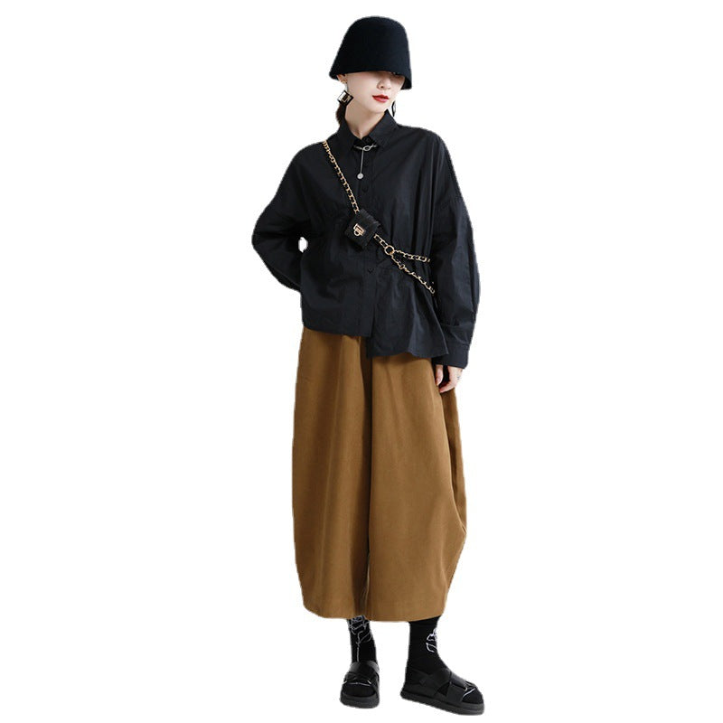 New Japanese Retro Brushed Curved Wide Leg Casual Pants
