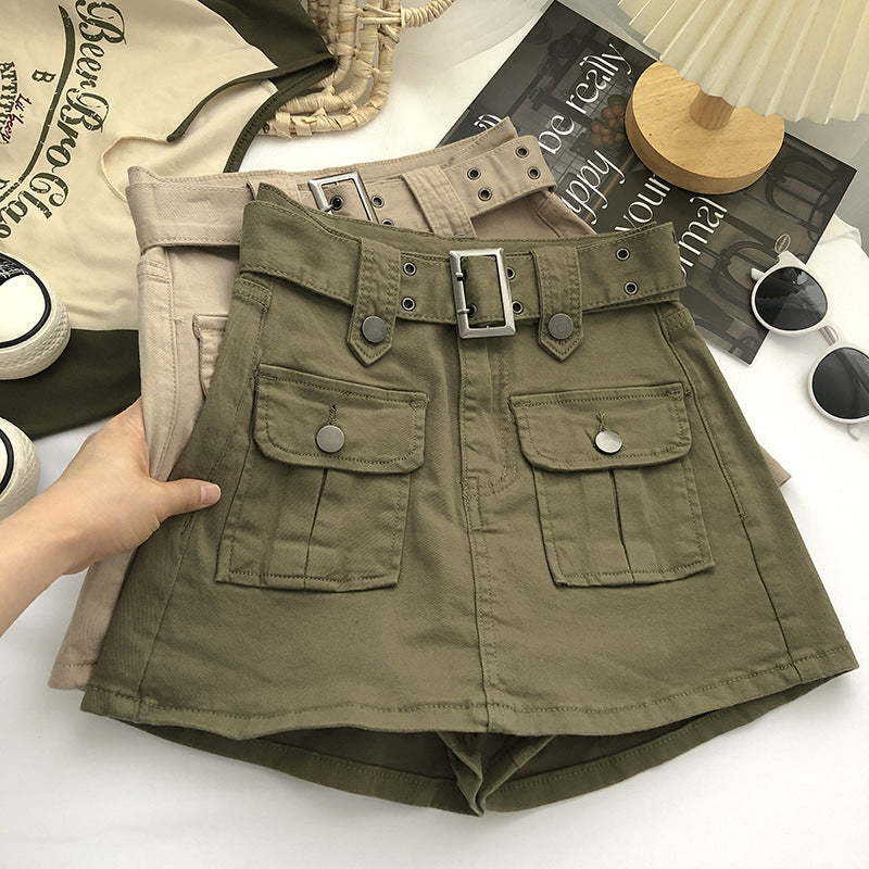 Women's Denim Skirt With Belt High Waist Design
