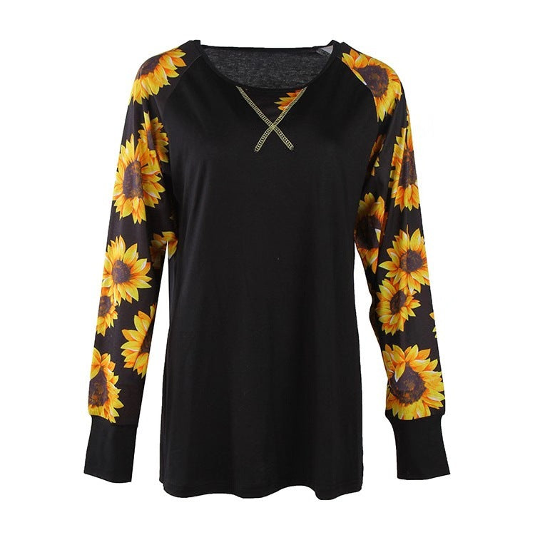 Trykt T-shirt Solsikke Langærmet Top Leopard Camouflage Langærmet