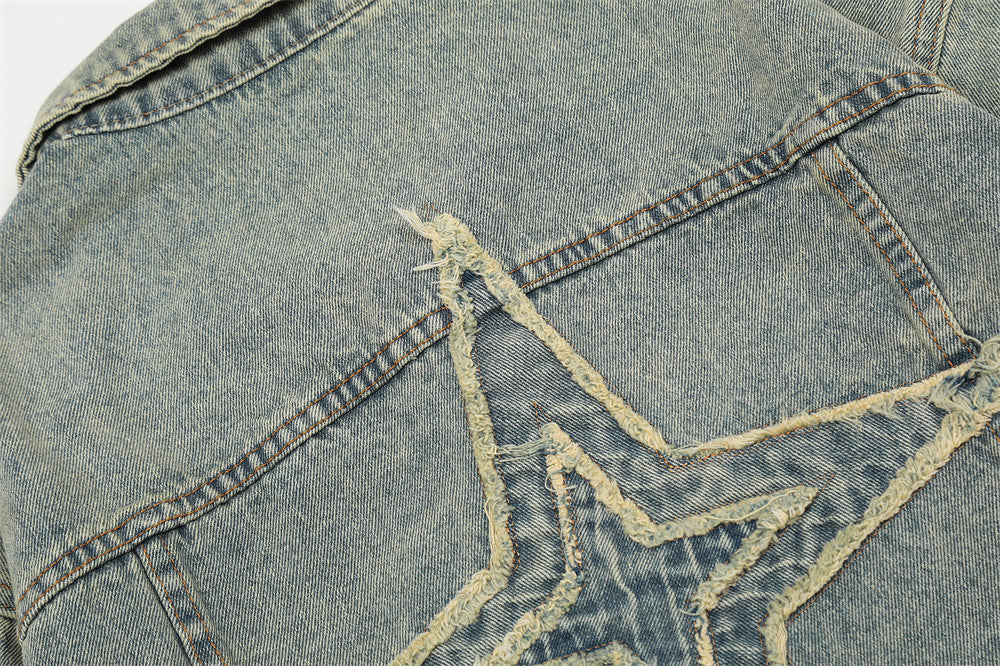 Men's Loose Hoodie Washed And Worn Lapel Denim Jacket Coat American Fashion