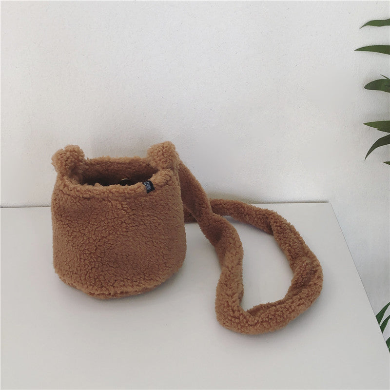 Solid Color Faux Lamb Wool One-shoulder Underarm Bag
