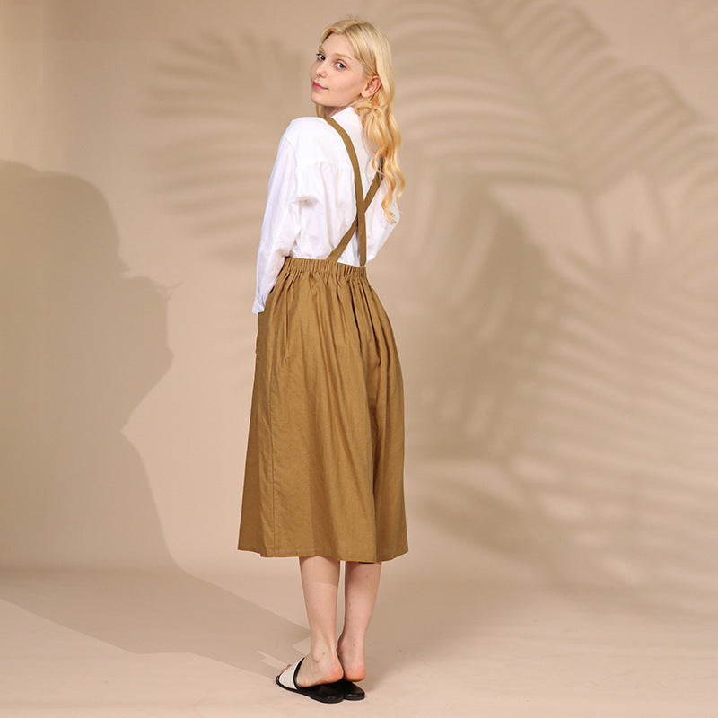Women's Summer Niche Design Double Pocket French Linen Halter Skirt