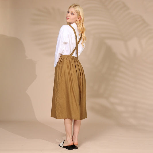 Women's Summer Niche Design Double Pocket French Linen Halter Skirt