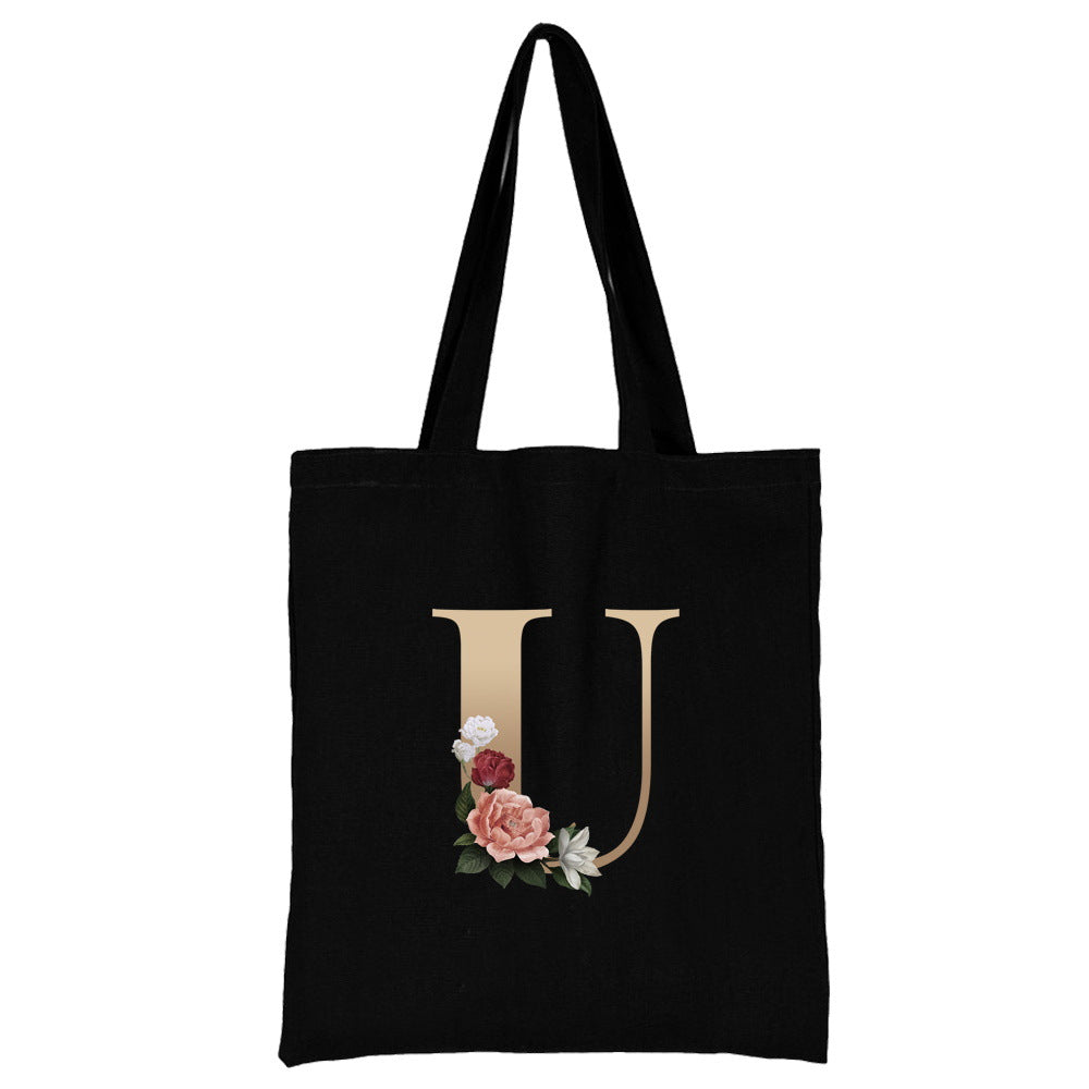 English Alphabet Flower Printed Canvas Bag