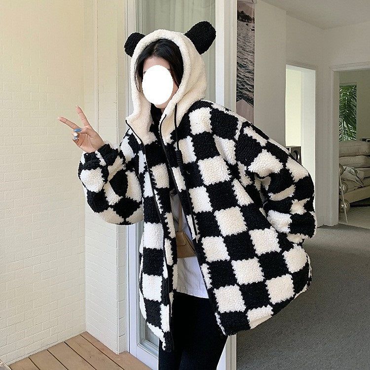 Design Zipper Hooded Blouse For Women Loose Coat