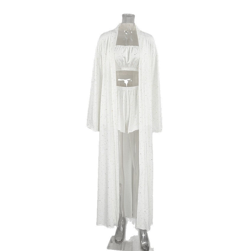 Set Long-sleeve Nightgown Underwear And Shorts For Loungewear 3-piece