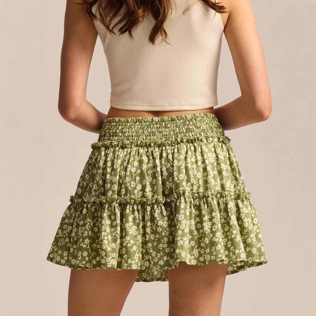 Women's High-waisted Elastic Waist Skirt With Lining
